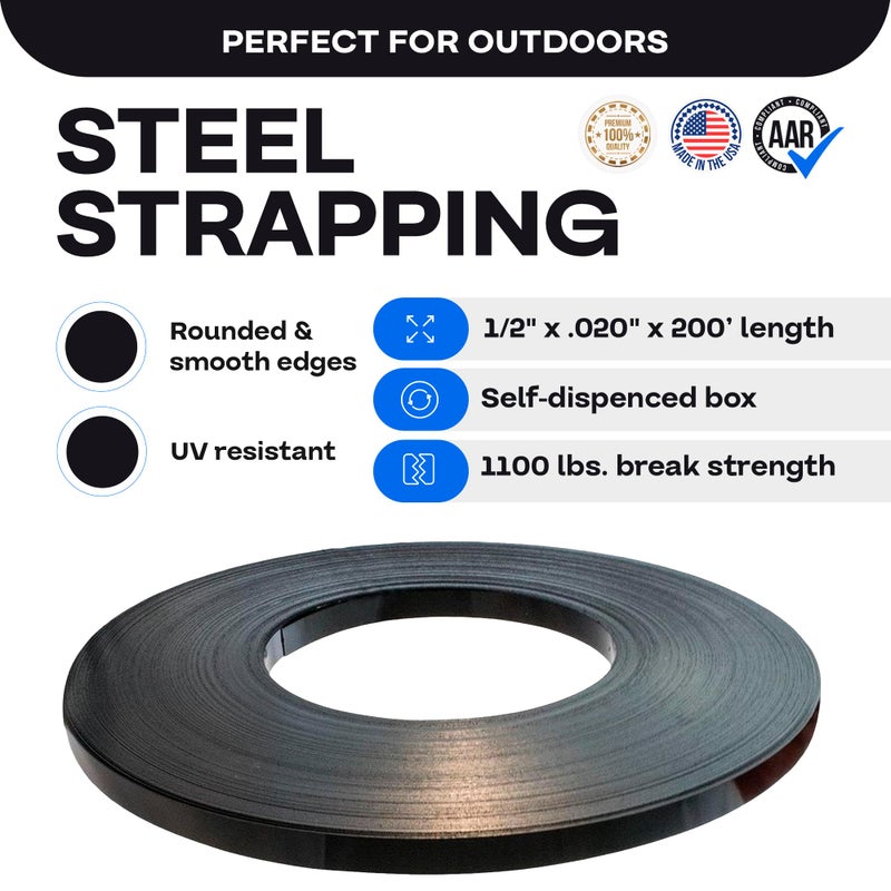IDL Packaging 1/2" x .020" x 200' Steel Strapping Coil (1100 Lbs Break Strength) in Self-Dispensed Ð¡ardboard Box - Portable Strong Banding with Superior Cut-Resistance - Heavy Pallet Strapping - Image 2